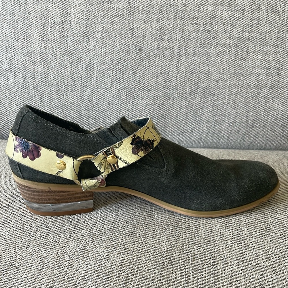 Anthropology Green/Grey Suede Booties Size 7.5